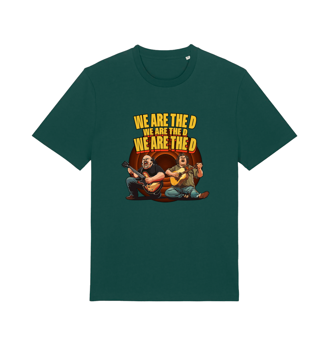 green music t-shirt with the graphic of two men playing guitars and the slogan 'we are the d'