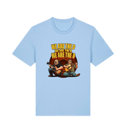 light blue music t-shirt with the graphic of two men playing guitars and the slogan 'we are the d'
