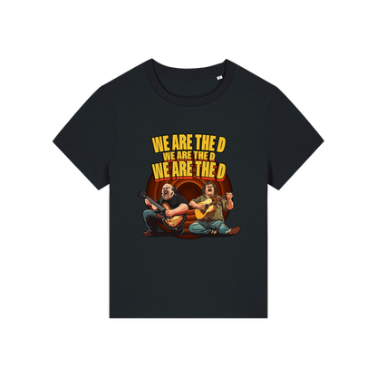 black music t-shirt with the graphic of tenacious d and the slogan 'we are the d, we are the d, we are the d'