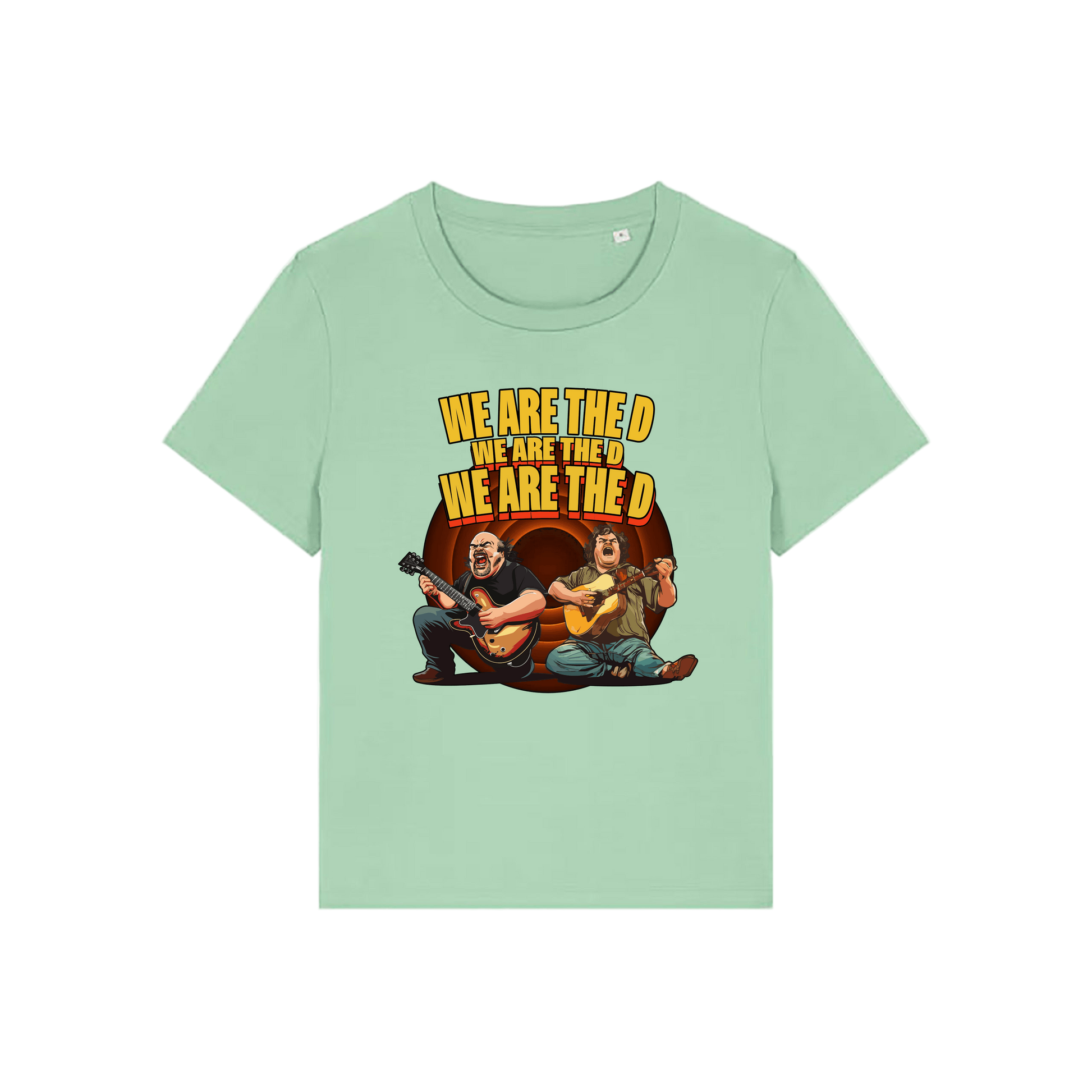 green music t-shirt with the graphic of tenacious d and the slogan 'we are the d, we are the d, we are the d'
