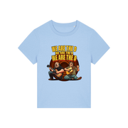 light blue music t-shirt with the graphic of tenacious d and the slogan 'we are the d, we are the d, we are the d'
