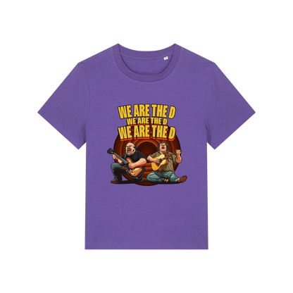 purple music t-shirt with the graphic of tenacious d and the slogan 'we are the d, we are the d, we are the d'