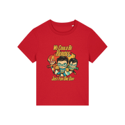 red music t-shirt with a graphic of three superheroes and the slogan 'we could ne heroes'