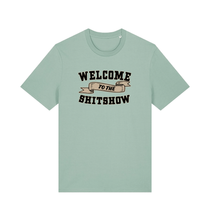 mint green funny offensive t-shirt with the slogan 'welcome to the shitshow'