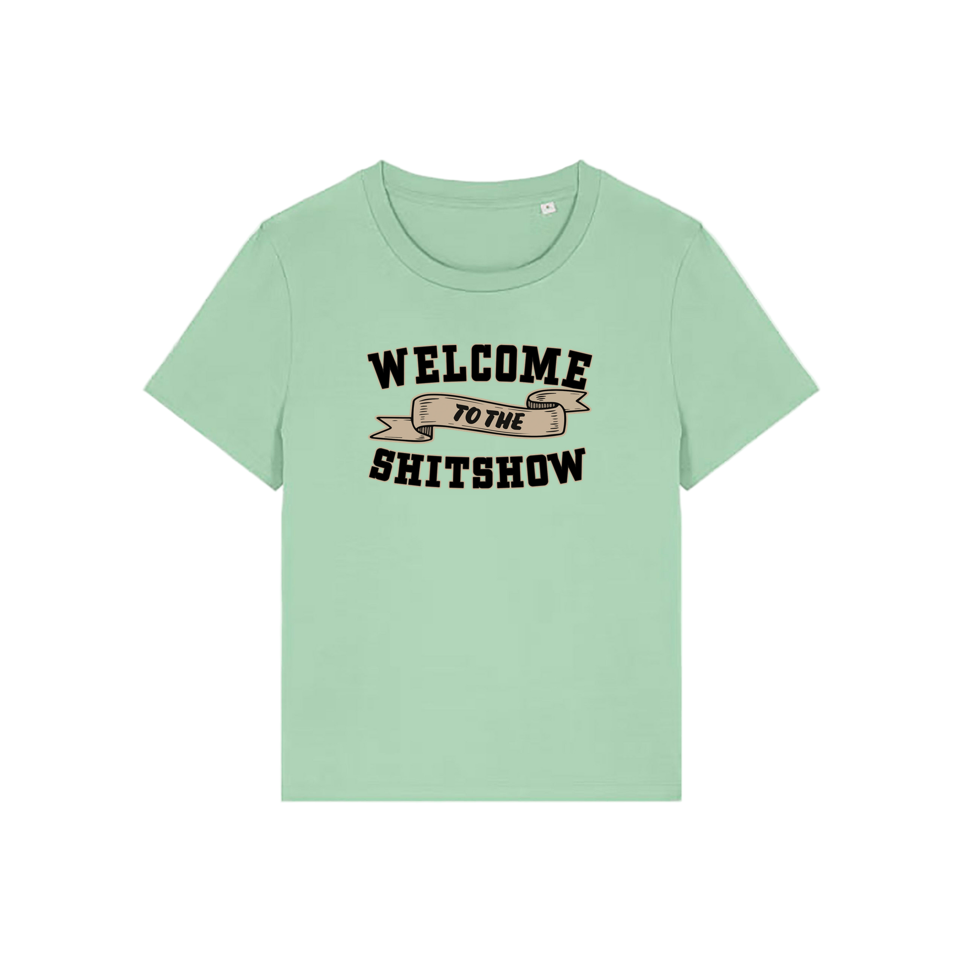 green sarcastic t-shirt with the slogan 'welcome to the shitshow'