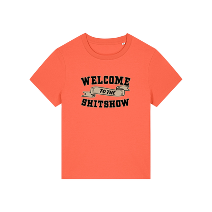 orange sarcastic t-shirt with the slogan 'welcome to the shitshow'