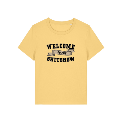 yellow sarcastic t-shirt with the slogan 'welcome to the shitshow'