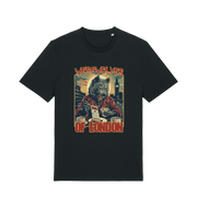black music t-shirt with the graphic of a werewolf reading a book and the slogan 'werewolves of london'