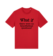 red funny slogan t-shirt with 'what if there were no hypothetical questions'