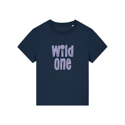navy matching t-shirt with the slogan 'wild one'