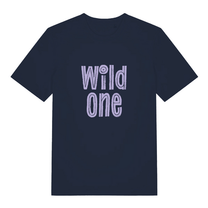navy women's matching t-shirt with the slogan 'wild one'