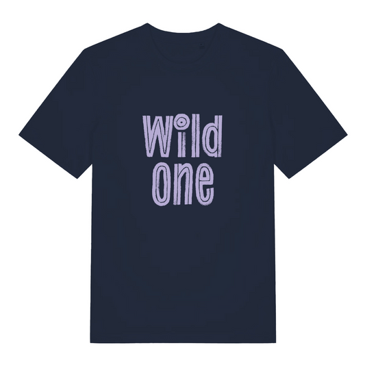 navy women's matching t-shirt with the slogan 'wild one'