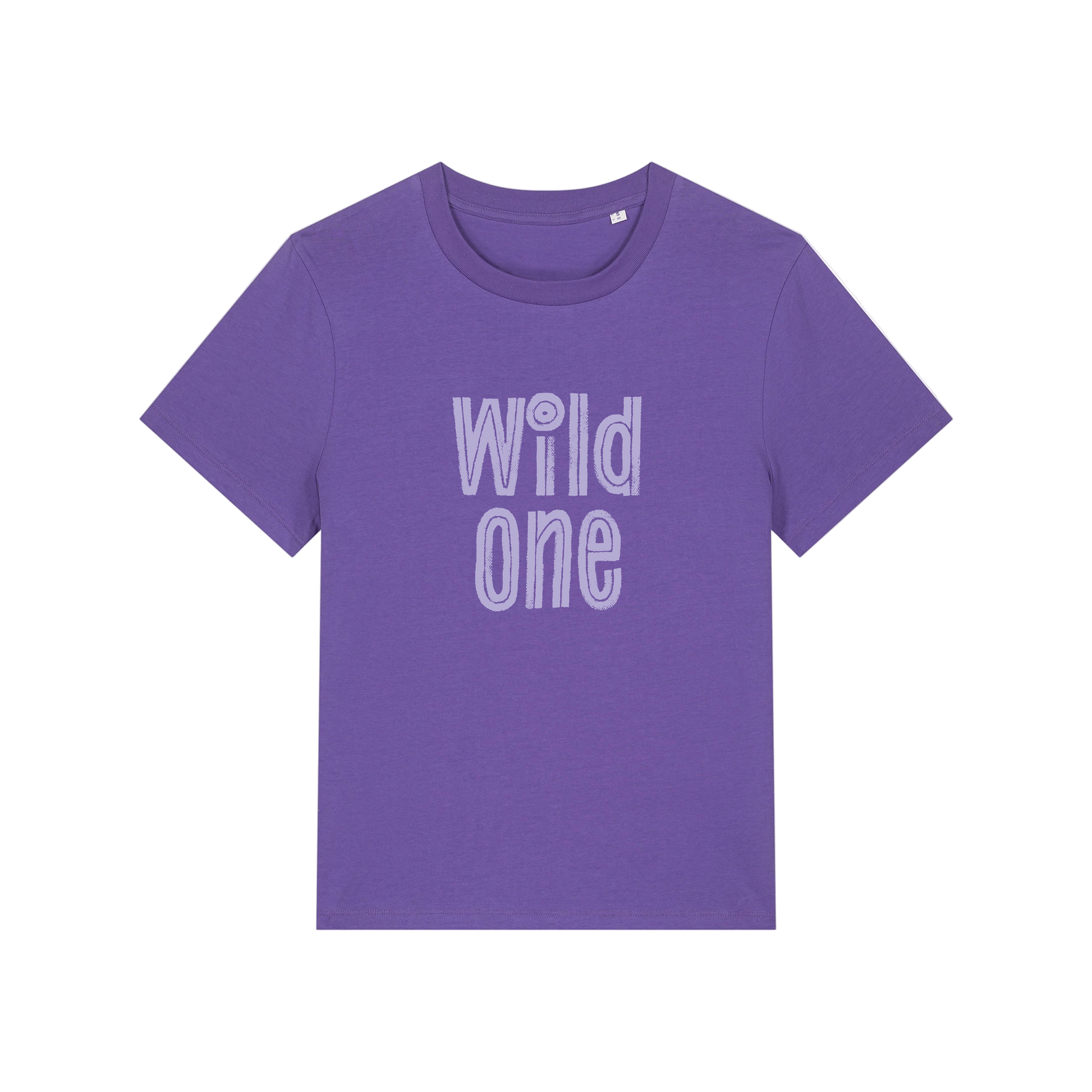 purple matching t-shirt with the slogan 'wild one'