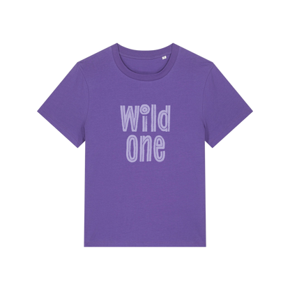purple matching t-shirt with the slogan 'wild one'