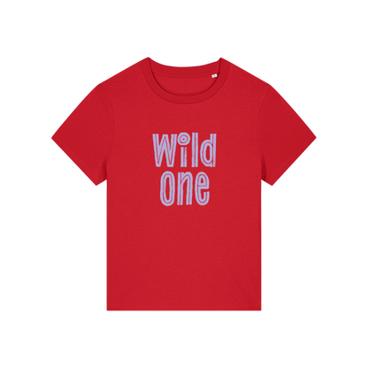 red matching t-shirt with the slogan 'wild one'