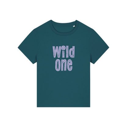 teal matching t-shirt with the slogan 'wild one'