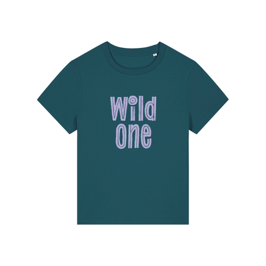 teal matching t-shirt with the slogan 'wild one'