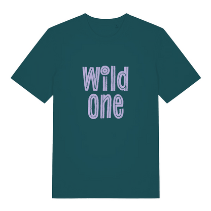 teal women's matching t-shirt with the slogan 'wild one'