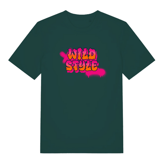 green slogan t-shirt with the text 'wild style'