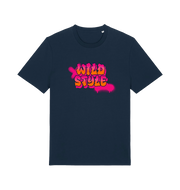 navy slogan t-shirt with 'wild style' in a graffiti style