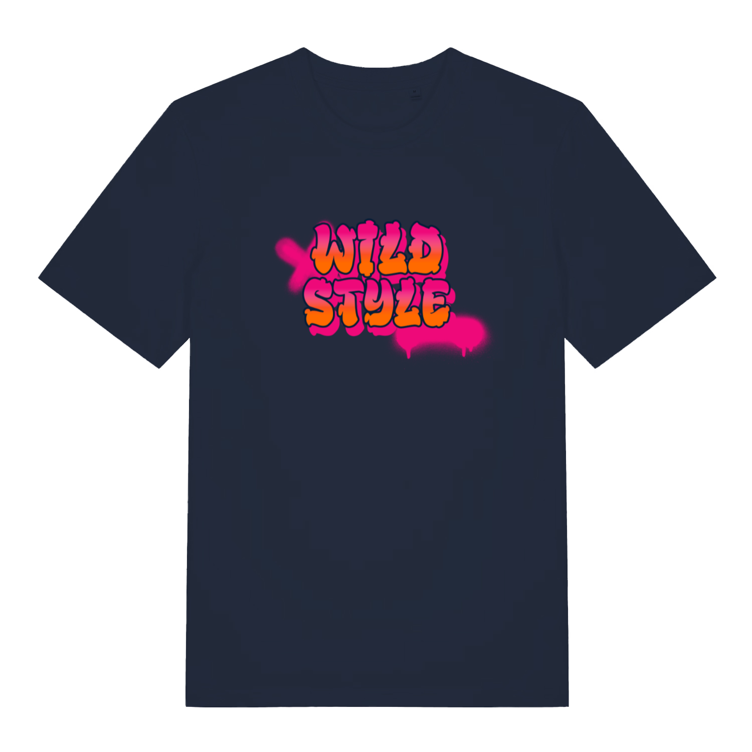navy slogan t-shirt with the text 'wild style'
