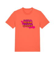 orange slogan t-shirt with 'wild style' in a graffiti style