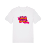 white slogan t-shirt with 'wild style' in a graffiti style