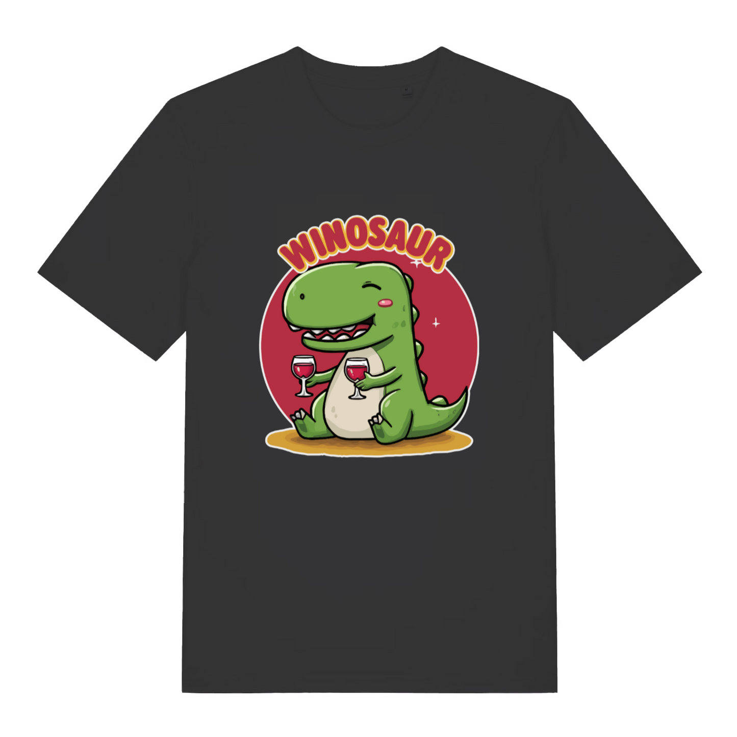 black women's funny graphic t-shirt with a dinosaur design and the text 'winosaur'