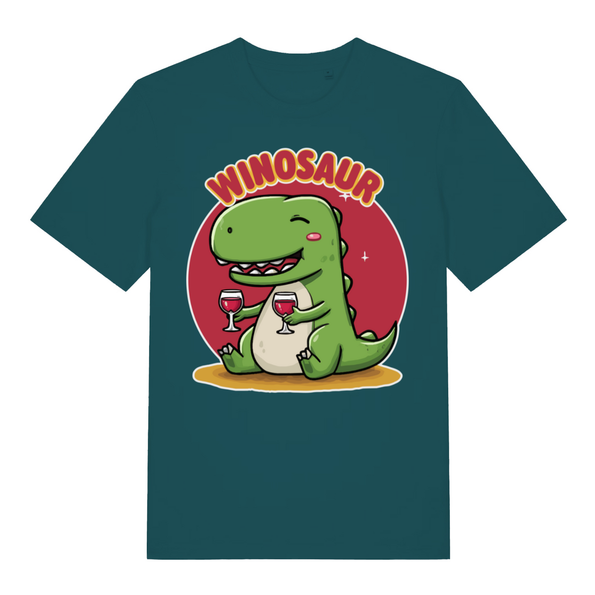 Teal Winosaur women’s funny graphic t-shirt with classic winosaur cartoon design  
