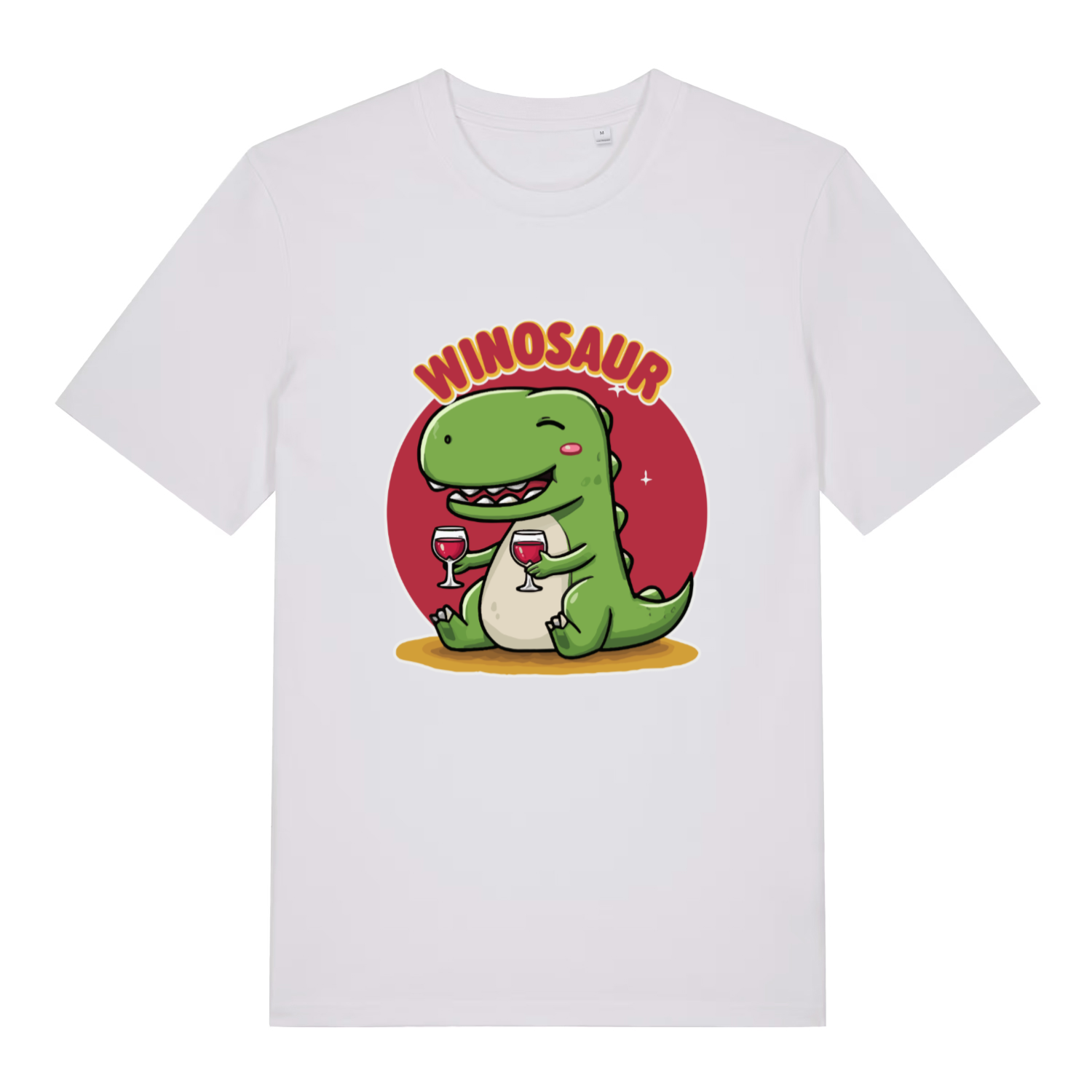 white women's funny graphic t-shirt with a dinosaur design and the text 'winosaur'
