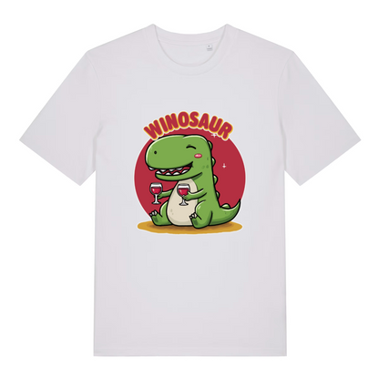 white women's funny graphic t-shirt with a dinosaur design and the text 'winosaur'