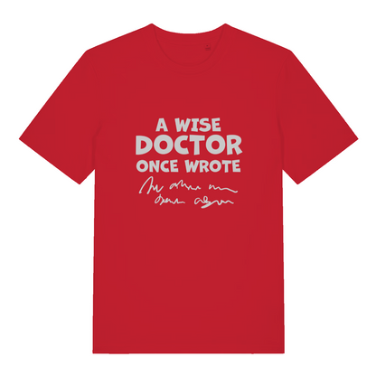 Red Wise Doctor women’s funny slogan t-shirt showing ultimate witty medical print  