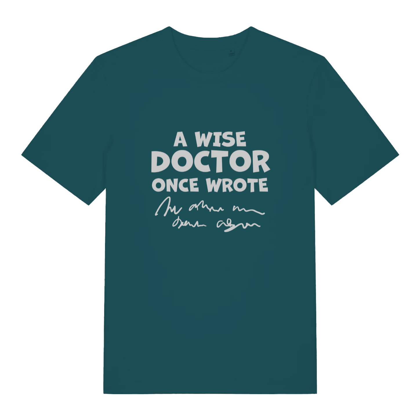 Stargazer Wise Doctor women’s funny slogan t-shirt with classic prescription handwriting design  