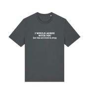 grey funny slogan t-shirt with ' i would agree with you but then we'd both be wrong'
