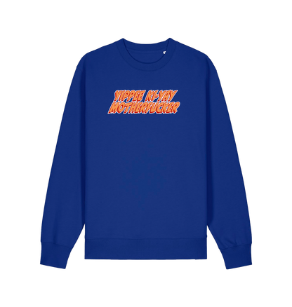 blue christmas sweater with the slogan 'yippee ki-yay motherfucker