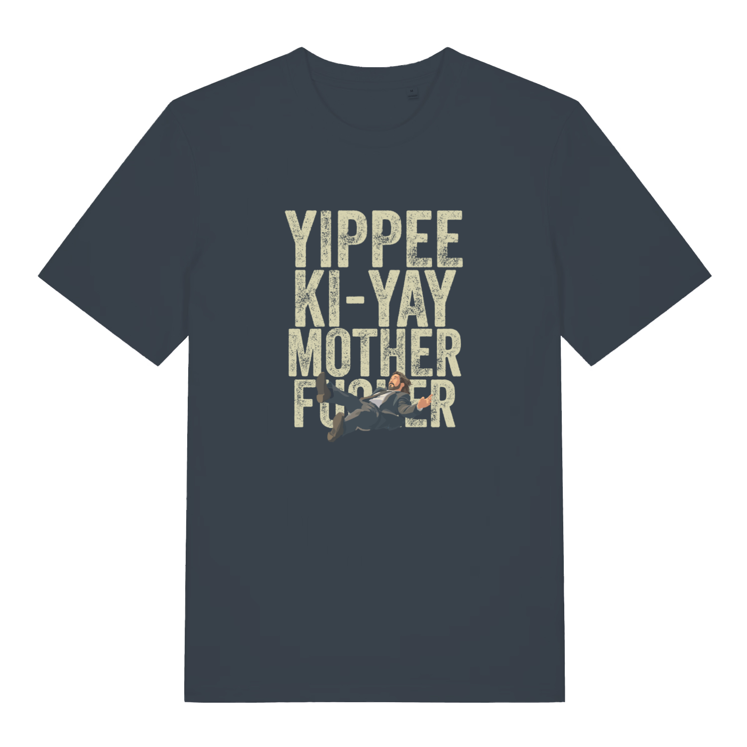 ink grey christmas t-shirt with the slogan 'yippee ki-yay motherfucker'