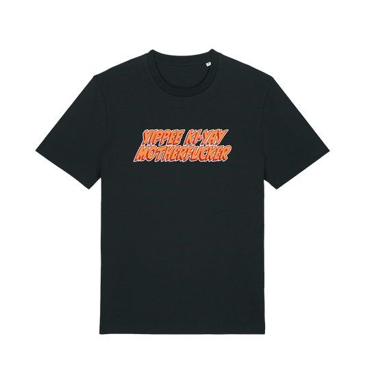 black movie t-shirt with the slogan 'yippee ki-yay motherfucker'