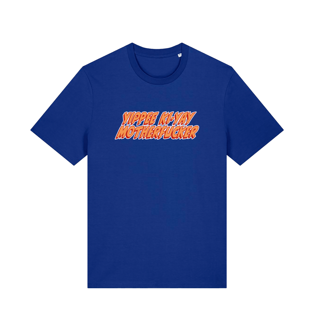 blue movie t-shirt with the slogan 'yippee ki-yay motherfucker'