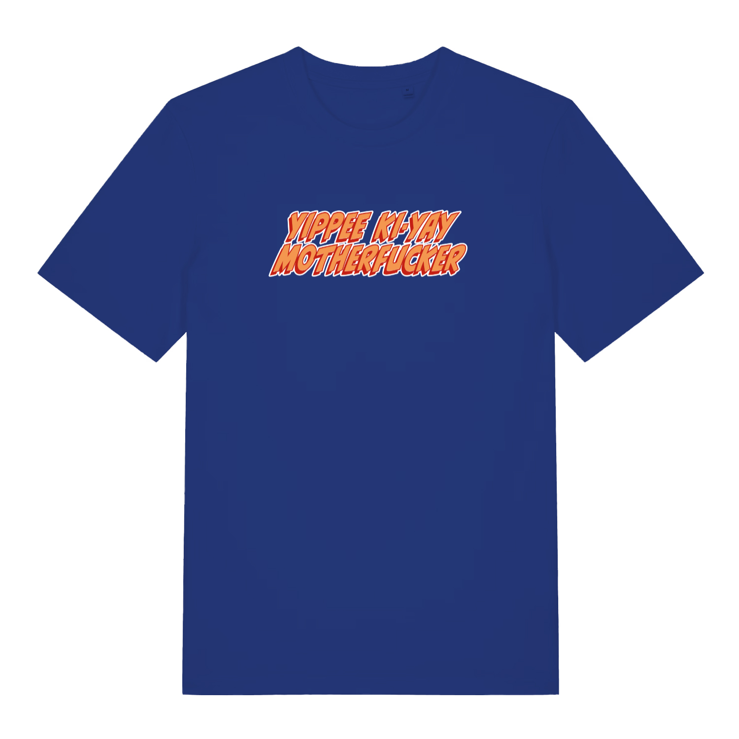 blue movie t-shirt with the slogan 'yippee ki-yay motherfucker'