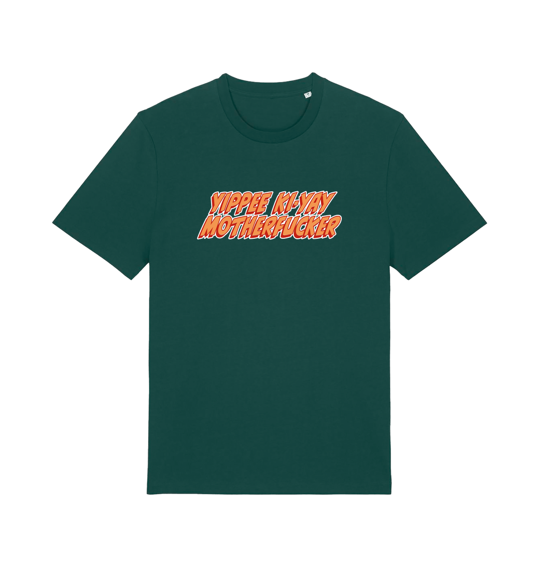 green movie t-shirt with the slogan 'yippee ki-yay motherfucker'