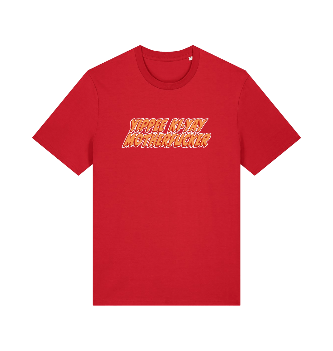 red movie t-shirt with the slogan 'yippee ki-yay motherfucker'
