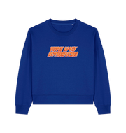 blue womens oversized christmas sweater with the slogan 'yippee ki-yay motherfucker'