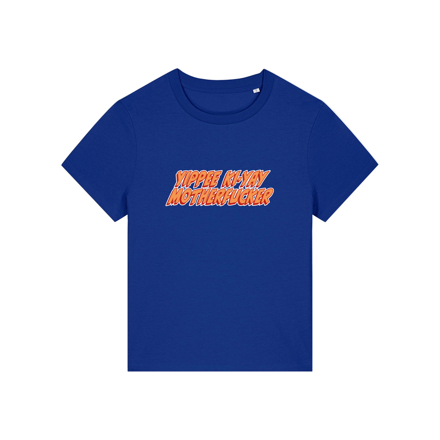 blue christmas t-shirt with the slogan 'yippee ki-yay motherfucker'