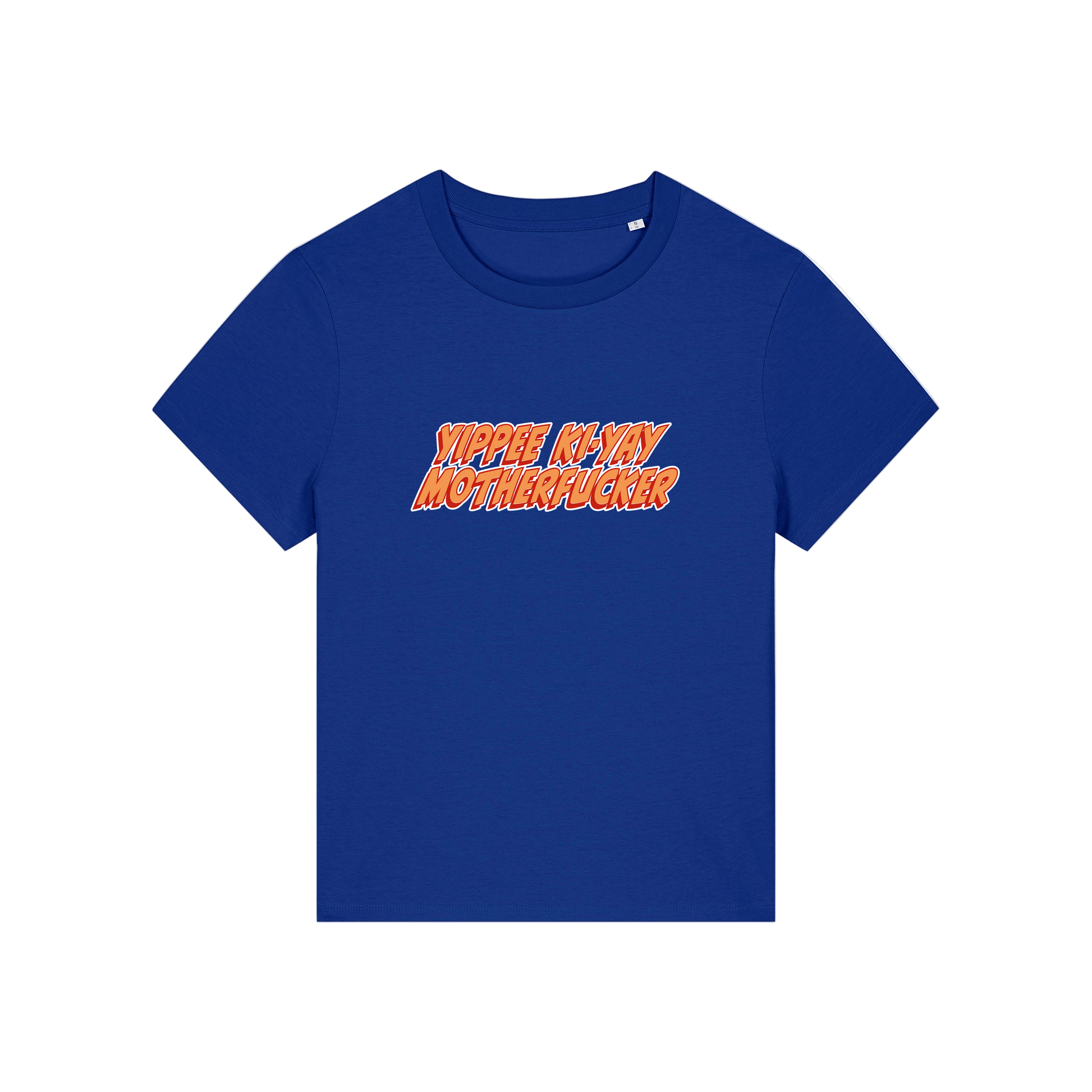 blue christmas t-shirt with the slogan 'yippee ki-yay motherfucker'