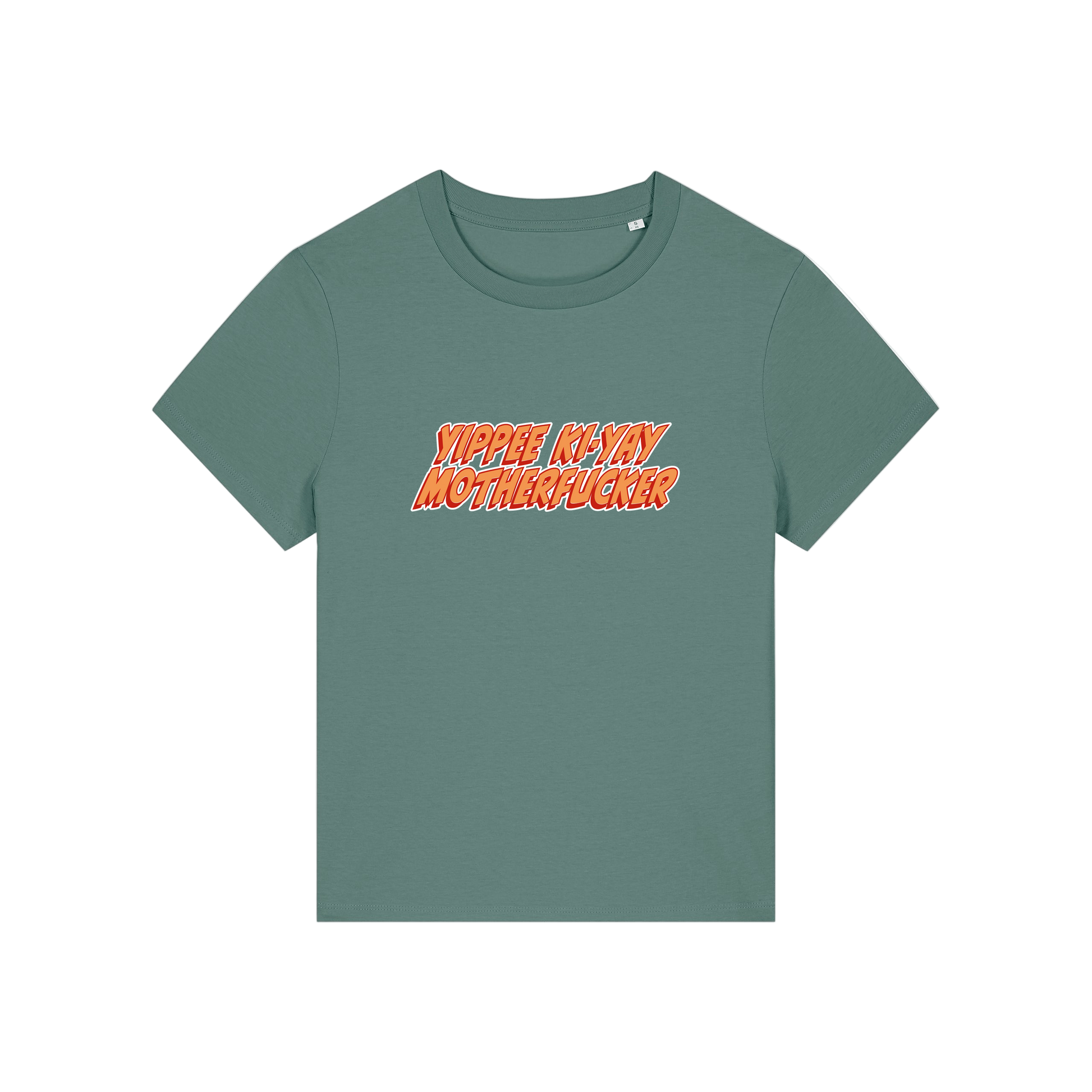 green christmas t-shirt with the slogan 'yippee ki-yay motherfucker'