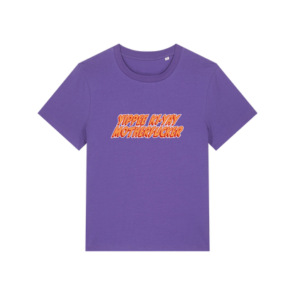purple christmas t-shirt with the slogan 'yippee ki-yay motherfucker'