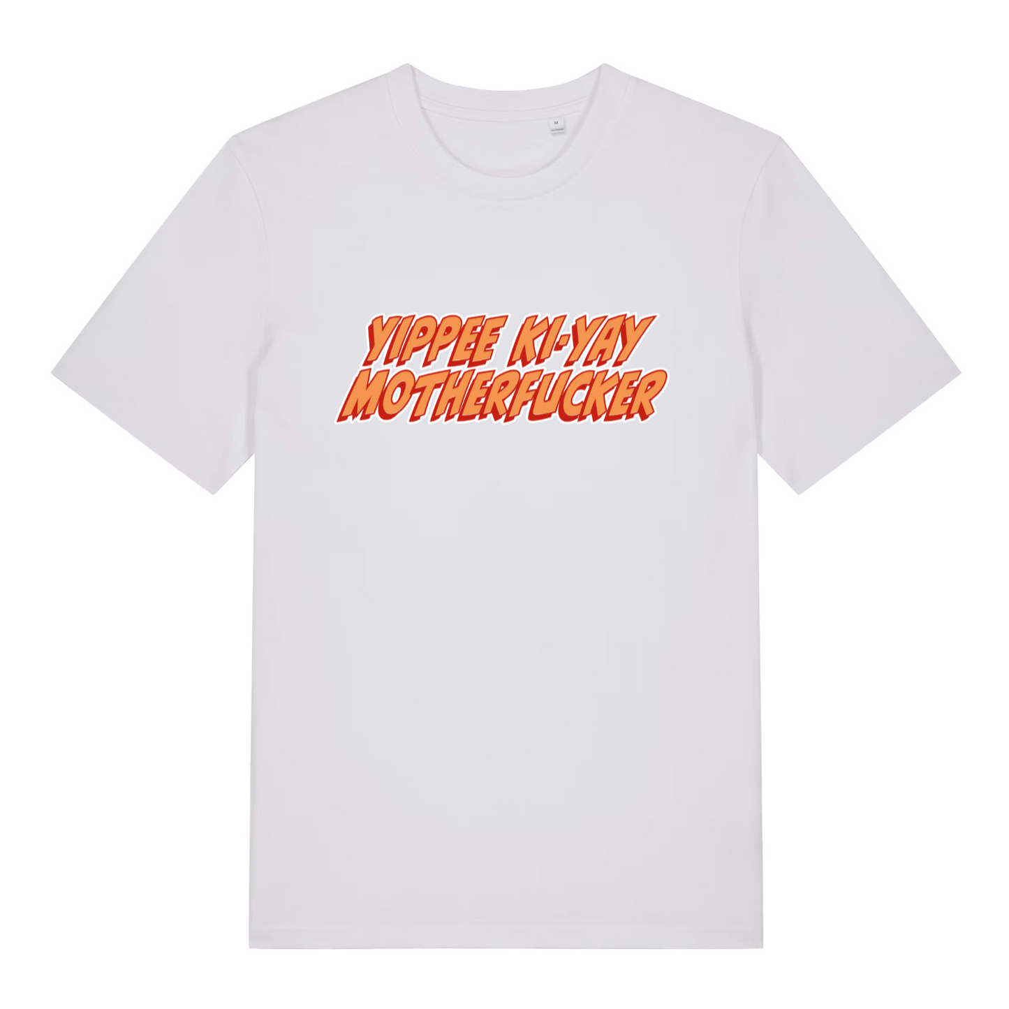 white women's movie t-shirt with the quote 'yippee ki-yay motherfucker'