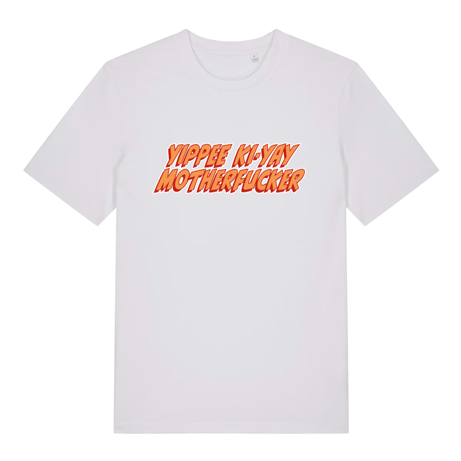 white women's movie t-shirt with the quote 'yippee ki-yay motherfucker'