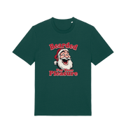 green christmas t-shirt with the graphic of santa and the slogan 'bearded for your pleasure'