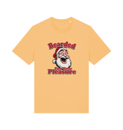 yellow christmas t-shirt with the graphic of santa and the slogan 'bearded for your pleasure'
